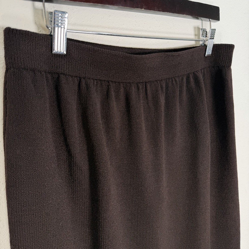 ST. JOHN Collection Skirt Womens Sz 14 Brown Santana Knit Black Trim Classic - Picture 3 of 7